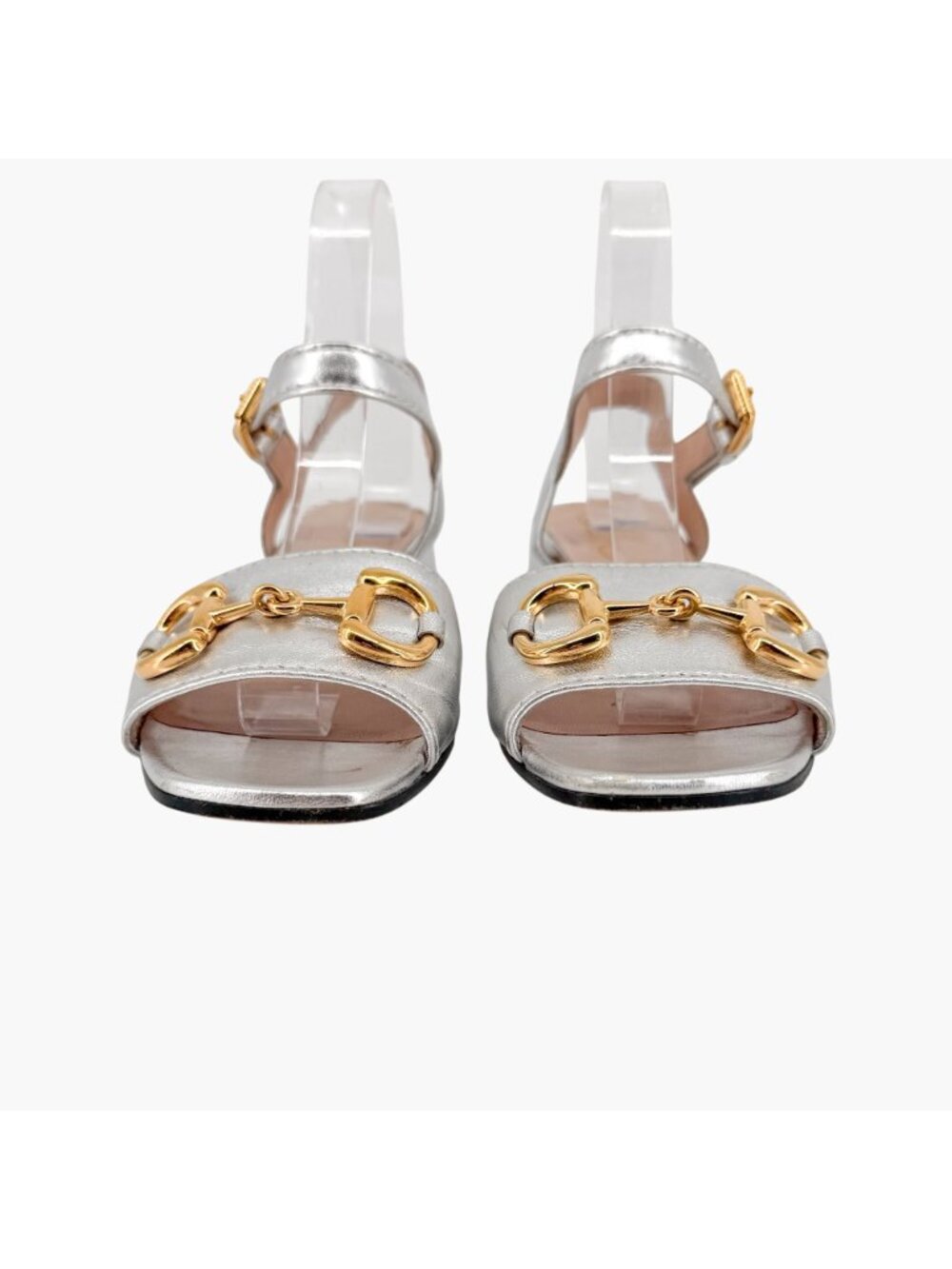 Gucci Baby Horsebit Sandals Metallic Silver Leather Size 38.5 US 8.5 Women Flat - Picture 5 of 15